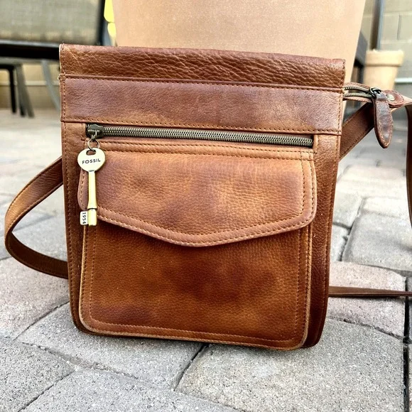 Fossil Cognac Leather Backpack Purse Key Charm A special gift from Fossil ? This weekend Fossil is giving  main image 3